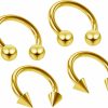 Evonix 4Pc 16G Gold Horseshoe Earrings Circular Barbell Rings Tragus Auricle Cartilge Daith Septum Ring | Body Piercing Rings