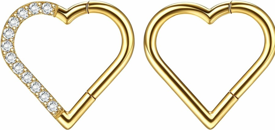 Dochais Dochais 2-3 Pcs 16G Titanium Septum Helix Piercing Earrings 10Mm Heart Cartilage Piercing Face Nose Ring Hoop Hypoallergenic Lip Daith Conch Earring Piercing Jewelry For Women And Girls | Body Piercing Rings