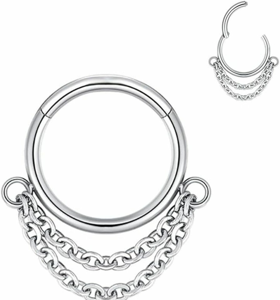 JOLCHIF Jolchif 316L Surgical Steel Hinged Cartilage Hoop Earrings Titanium Steel Nose Ring Daith Chain Earrings Piercing 16G Septum Clicker Jewelry Uni | Body Piercing Rings