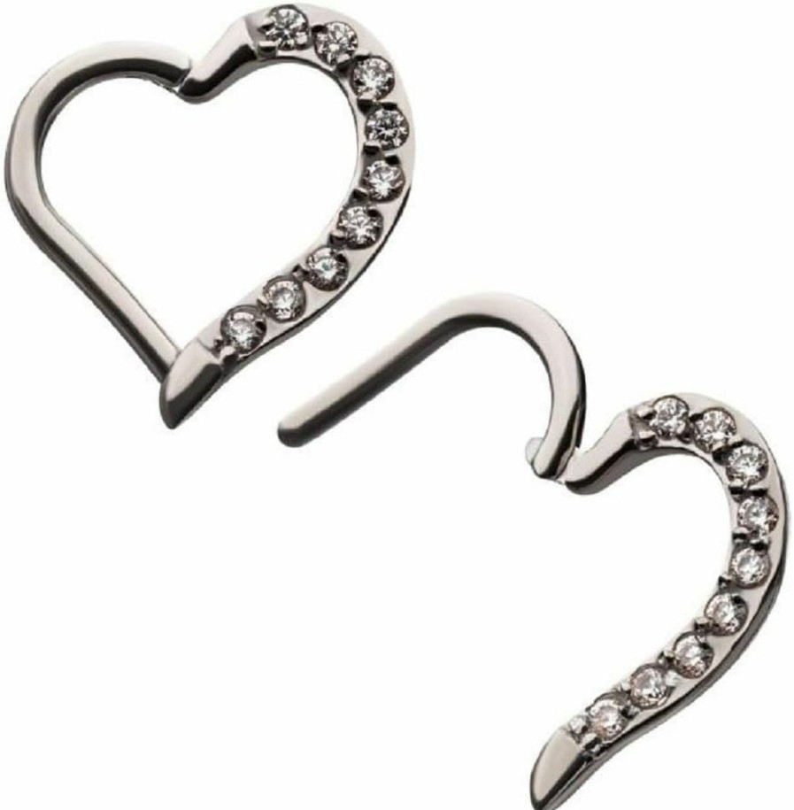 Pierced Owl Pierced Owl - 16G Stainless Steel Cz Crystal Heart Shaped Left Ear Helix Cartilage Daith Hinged Segment Clicker Ring | Body Piercing Rings