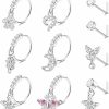 ORAZIO Orazio 10Pcs 20G Nose Ring Dangle Nose Hoops Rings L Shaped Studs For Women Men Flower Butterfly Heart Moon Star Cubic Zirconia Nose Ring Silver/Gold/Black/Rose Gold Tone Nose Piercing Jewelry | Body Piercing Rings