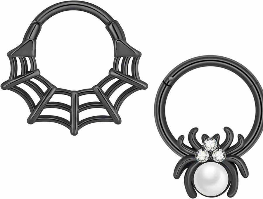 Longbeauty Longbeauty 16G Septum Ring Spider Cobweb Surgical Steel Clicker Nose Rings Hoops Conch Daith Helix Cartilage Earrings Piercing Jewelry Black Silver | Body Piercing Rings