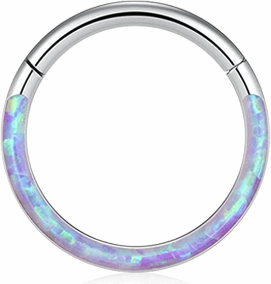 Uzgtvy Uzgtvy 16G Opal Septum Rings Hoop Nose Ring Lip Rings Stainless Steel Hinged Segment Ring Seamless Clicker Ring Cartilage Earrings Hoop Helix Tragus Septum Piercing Jewerly | Body Piercing Rings