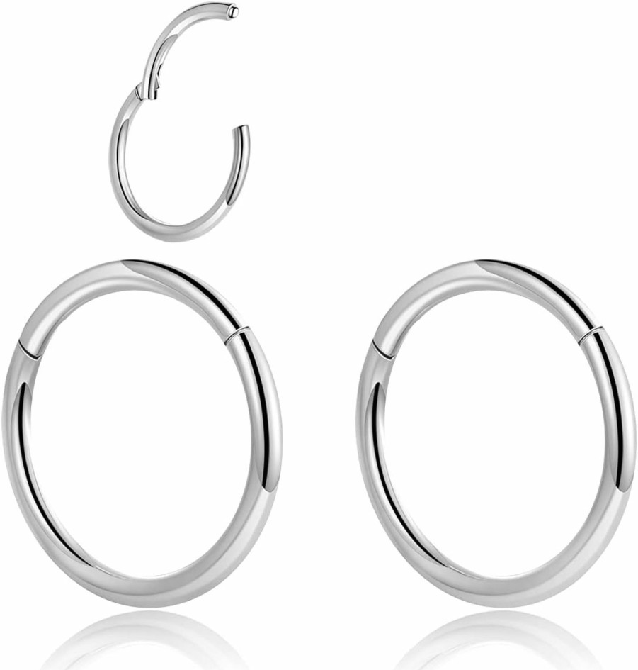 Afftiny Afftiny Nose Ring Septum Hoop 20G/18G/16G/14G/12G 316L Surgical Stainless Steel Hinged Seamless Earrings, Diameter 5Mm-16Mm, Gold/Silver/Black/Rose Gold/Rainbow Color | Body Piercing Rings