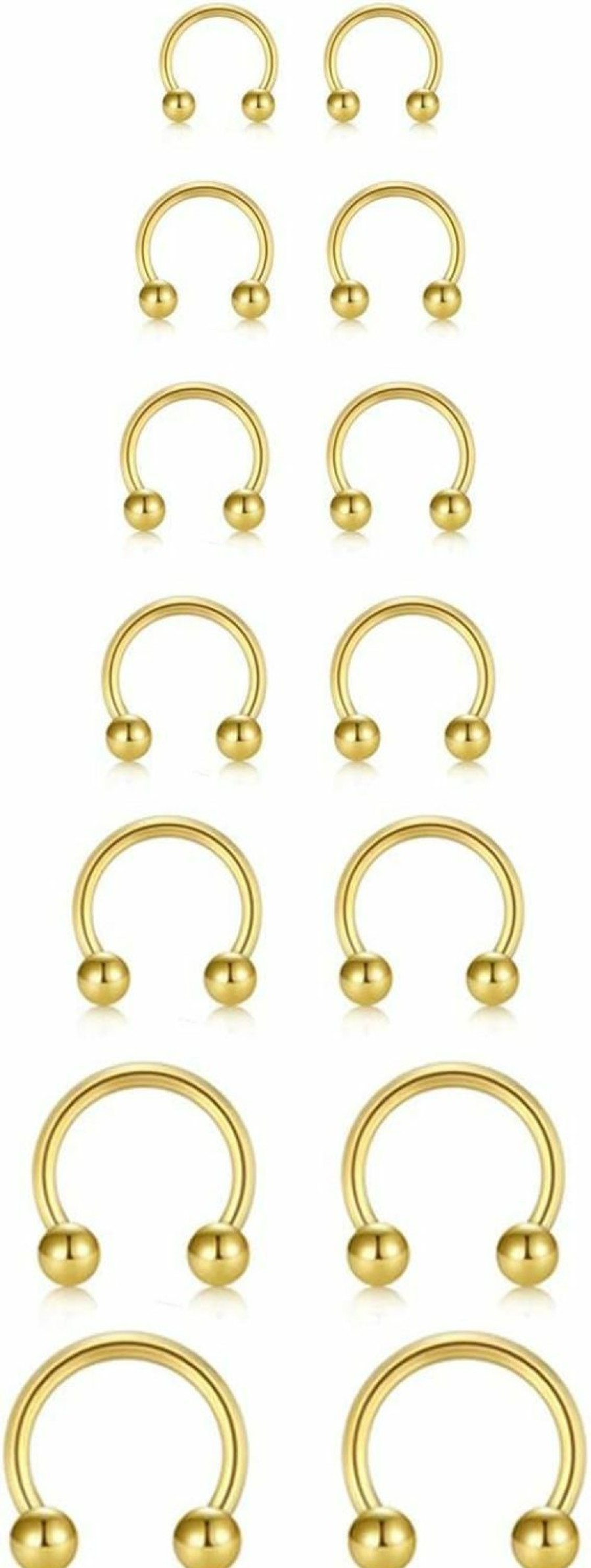 Earmark 14Pcs 14/16/18/20Gauge 6/7/8/9/10/12/14Mm Surgical Steel Horseshoe Septum Nose Ring Hoop Set, Externally Threaded Circular Curved Barbell Body Piercing Jewelry For Lip Eyebrow Nipple Daith Tragus Helix Cartilage Rook Multiple Piercing ( Ball + Spike Cone) | Body Piercing Rings