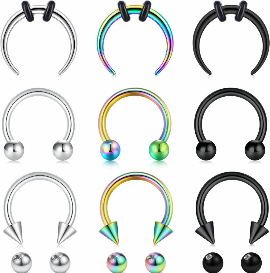 Longita Longita Septum Rings Septum Jewelry 16G 18G Septum Ring Septum Piercing 20G Horseshoe Earring Hoop Lip Ring Silver Black Gold | Body Piercing Rings