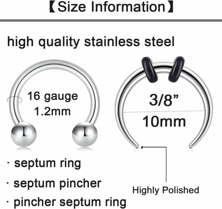 Longita Longita Septum Rings Septum Jewelry 16G 18G Septum Ring Septum Piercing 20G Horseshoe Earring Hoop Lip Ring Silver Black Gold | Body Piercing Rings