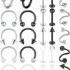 MODRSA Modrsa Lip Rings Lip Piercing Jewelry Labret Jewelry Vertical Labret Lip Jewelry Lip Rings For Women Labret Piercing Jewelry Lip Piercing Snake Bites Lip Jewelry Lip Ring Studs 16G Silver Black | Body Piercing Rings