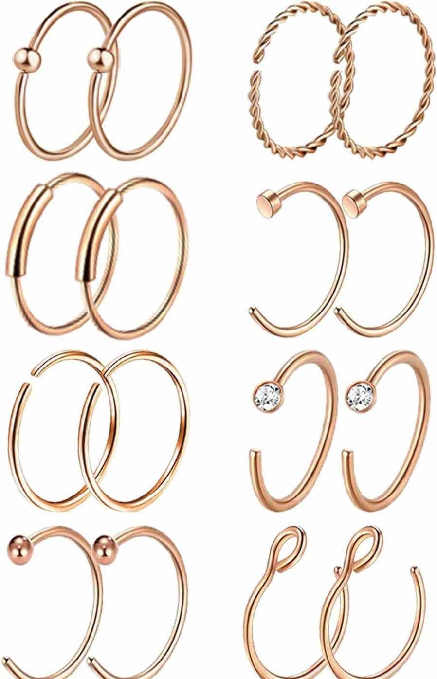 Masedy Masedy 16Pcs 20G 316L Stainless Steel Nose Rings Hoop Tragus Cartilage Helix Ring Lip Septum Piercing 8-10Mm | Body Piercing Rings