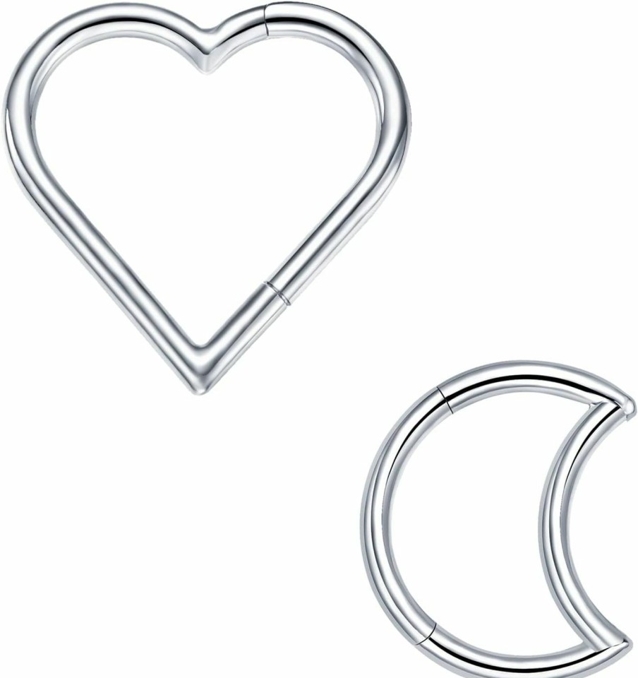 ENVYOU Envyou 2 Pcs Heart Daith Piercing Jewelry, Hypoallergenic Clicker Hoop, 16G Rook Cartilage Helix Earrings | Body Piercing Rings