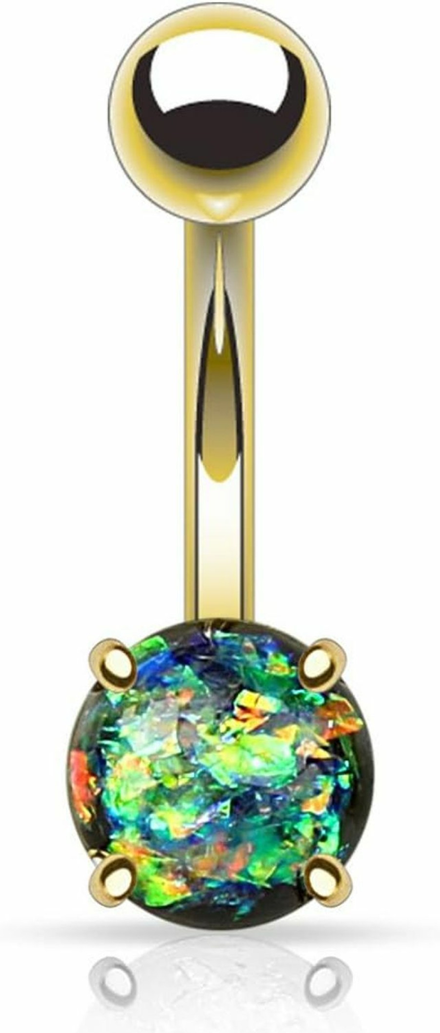 FIFTH CUE Fifth Cue 14G Opal Glitter Prong Set Gold Ip Over 316L Surgical Steel Belly Button Rings | Body Piercing Rings