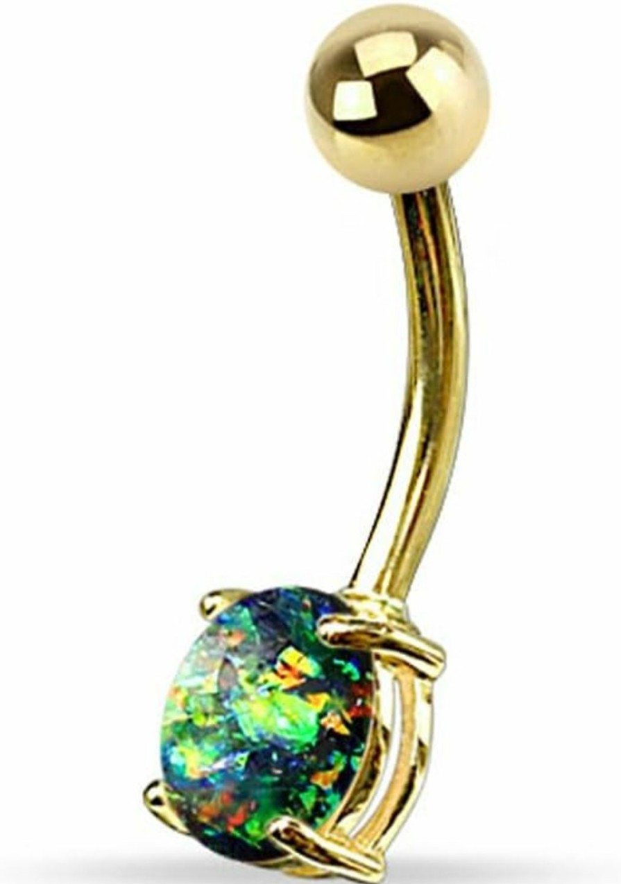 FIFTH CUE Fifth Cue 14G Opal Glitter Prong Set Gold Ip Over 316L Surgical Steel Belly Button Rings | Body Piercing Rings