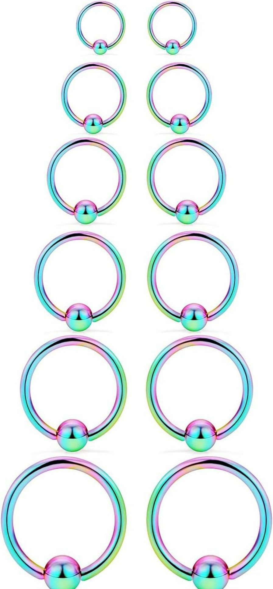 SCERRING Scerring 12Pcs 12G Stainless Steel Captive Bead Ring Nose Rings Hoop Helix Daith Cartilage Tragus Earrings Nipple Eyebrow Pa Body Piercing 8Mm 10Mm 12Mm 14Mm 16Mm 19Mm | Body Piercing Rings