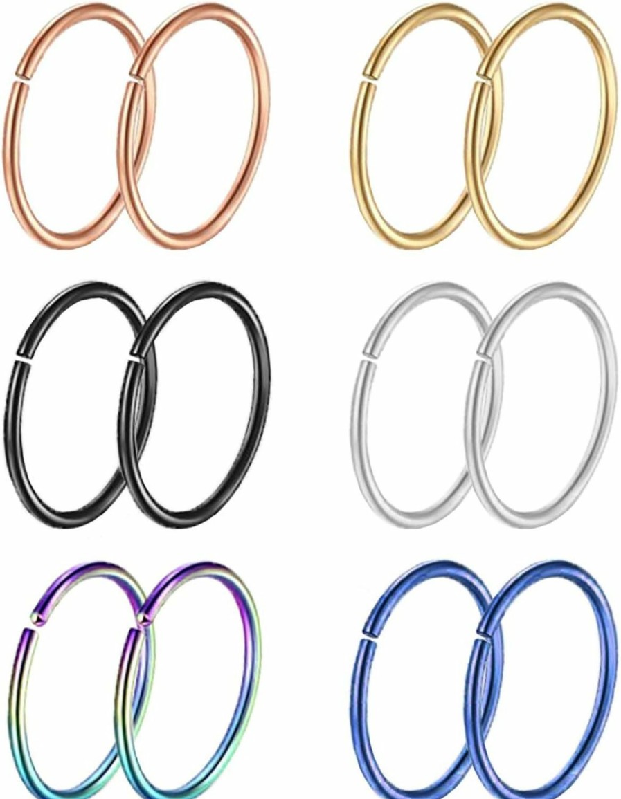 Masedy Masedy 12-24Pcs 20G 316L Stainless Steel Nose Rings Hoop Tragus Cartilage Septum Ring Lip Piercing 8-10Mm | Body Piercing Rings