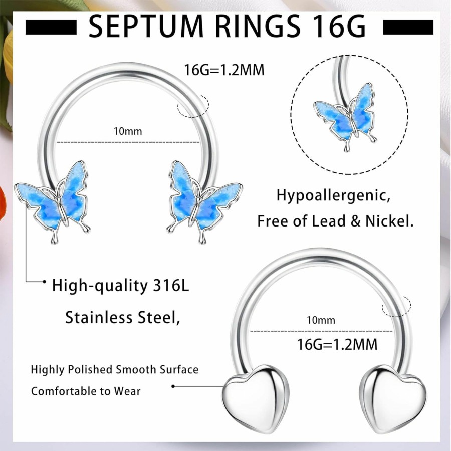 Besteel Besteel 24Pcs Septum Rings 16G Septum Jewelry, Hypoallergenic 316L Stainless Steel Septum Rings For Women Men, Stainless Steel, Cubic Zirconia | Body Piercing Rings