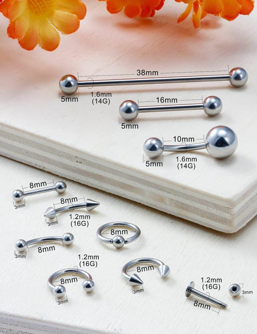 Heienngy Heienngy Piercing Kit Stainless Steel Eyebrow Rings,Horseshoe Ring,Industrial Piercing Jewelry,Belly Button Ring,Lip Rings,Earrings,Nipple Rings,Tongue Rings For Women Men 14G 16G Piercing Needles | Body Piercing Rings