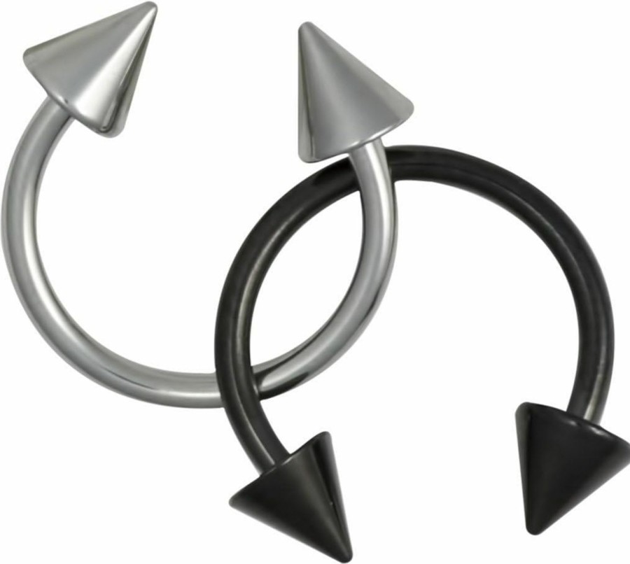 Forbidden Body Jewelry Forbidden Body Jewelry 16G Septum Rings Set Of 2: 16 Gauge 10Mm Surgical Steel Spike Horseshoe Rings, Black & Steel | Body Piercing Rings