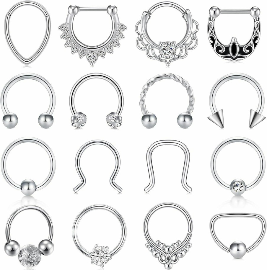 MODRSA Modrsa Septum Ring Septum Piercing Jewelry 16G Septum Jewelry Horseshoe Septum Rings Stainless Steel Captive Bead Ring Septum Nose Rings Hoop For Men Women Silver Black Rose Gold 8Mm 10Mm | Body Piercing Rings