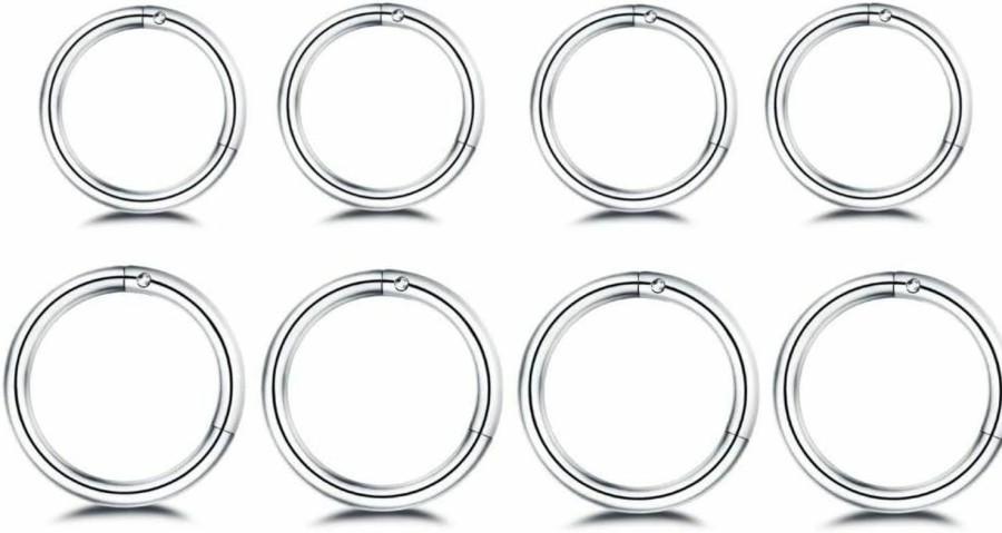 NewZenro 8Pcs Surgical Stainless Steel Sleeper Cartilage Daith Tiny Silver Small Huggie Hoop Earrings Mini Septum Hinged Clicker Nose Ring Helix Tragus Piercing For Women Girls Mens Boys 8Mm 10Mm Set 18G Gifts | Body Piercing Rings