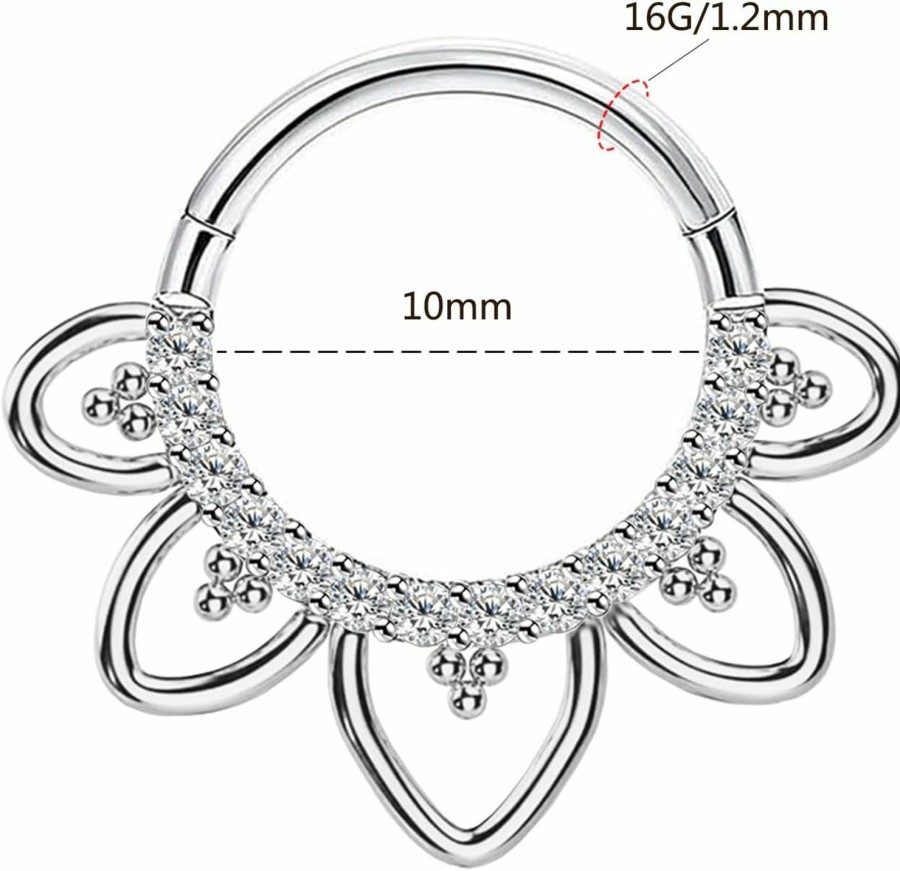 CHARMONLINE 16G 316L Stainless Steel Earring Hoop Cluster Cz Hinged Segment Clicker Daith 8/10Mm Inside Diameter Clicker Helix Ear Piercings For Women Men | Body Piercing Rings