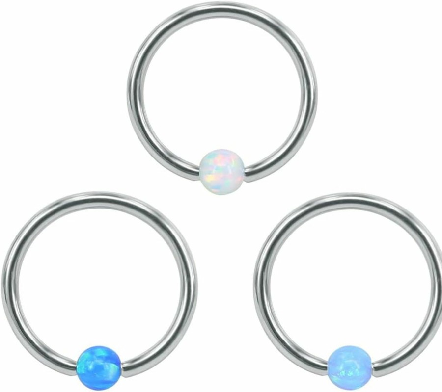 ZS Zs 3 Pcs Opal Captive Bead Nose Rings 316L Stainless Steel Nose Hoop Ring Helix Cartilage Ear Hoop | Body Piercing Rings