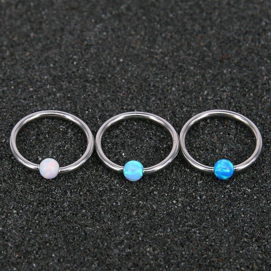 ZS Zs 3 Pcs Opal Captive Bead Nose Rings 316L Stainless Steel Nose Hoop Ring Helix Cartilage Ear Hoop | Body Piercing Rings