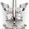 Pierced Owl Pierced Owl 14Ga 316L Stainless Steel Triple Cz Crystal Butterflies Dangling Belly Button Ring | Body Piercing Rings