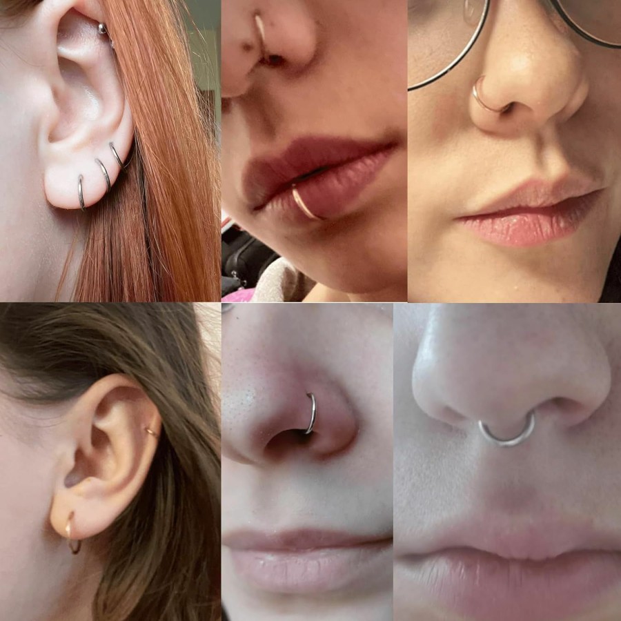 Lantine Hinged 20G 18G 16G Nose Rings Hoops 6Mm 8Mm 10Mm 12Mm 14Mm 16Mm Septum Ring Clicker Cartilage Helix Hoop Earrings Set | Body Piercing Rings