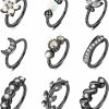 ZZHDCC Zzhdcc Black Nose Ring 20G 8Mm Nose Rings Hoops For Women Men 9Pcs Opal Cz Heart Hoop Nose Ring Lip Septum Cartilage Hoop Star Moon Butterfly Nose Piercing Jewelry | Body Piercing Rings