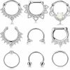 JOERICA Joerica 9 Pcs Stainless Steel Septum Hoop Nose Rings Cartilage Daith Earrings Clicker Cz Body Piercing Jewelry | Body Piercing Rings