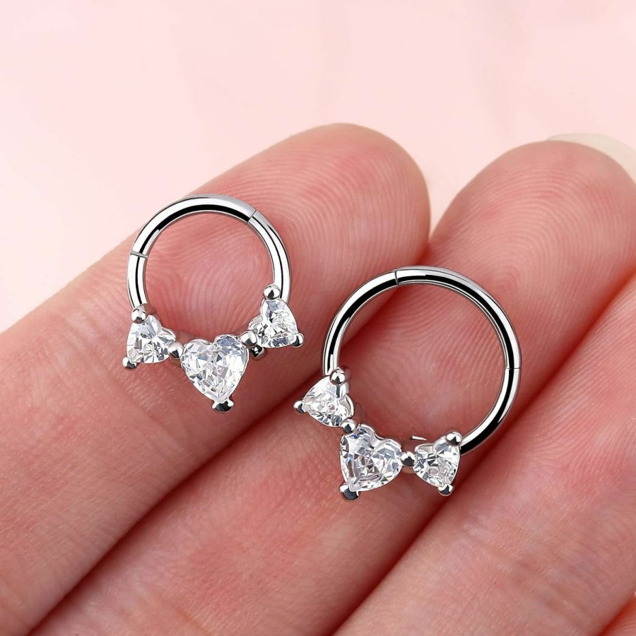 Melighting Melighting 16G Helix Earrings 316L Stainless Steel Septum Jewelry Heart Clear Cz Nose Ring For Women Septum Clicker Daith Earring Rook Conch Piercing Septum Clicker Body Piercing Jewelry | Body Piercing Rings