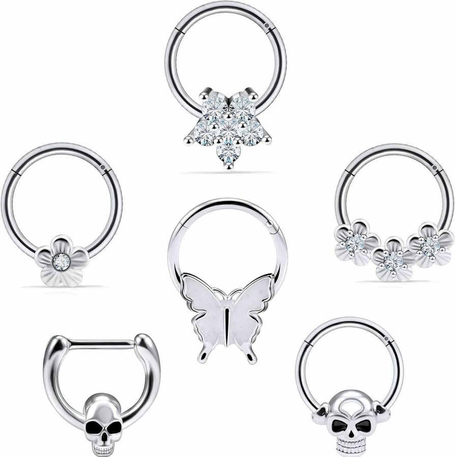 Vsnnsns Vsnnsns 16G Septum Ring Septum Piercing Jewelry Cz Septum Clicker Ring Stainless Steel Hinged Segment Septum Nose Rings Hoop Piercing Jewelry For Women Men Silver Black Rainbow Rose Gold 10Mm 6Pcs | Body Piercing Rings