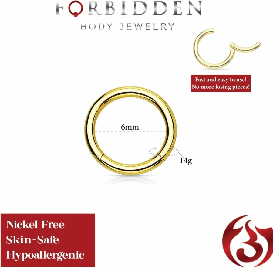 Forbidden Body Jewelry Forbidden Body Jewelry 316L Surgical Steel Hinged Seamless Nose Rings Hoop 14G 16G 18G, Diameter 6Mm 8Mm 10Mm 12Mm, Gold/Rose Gold/Silver/Black/Rainbow Colors. | Body Piercing Rings