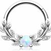 Melighting Melighting Opal Septum Ring 16G Vine Septum Jewelry Stainless Steel 316L Septum Piercing 10Mm Daith Piercing Jewelry 8Mm Conch Helix Earring Cartilage Earring For Women | Body Piercing Rings