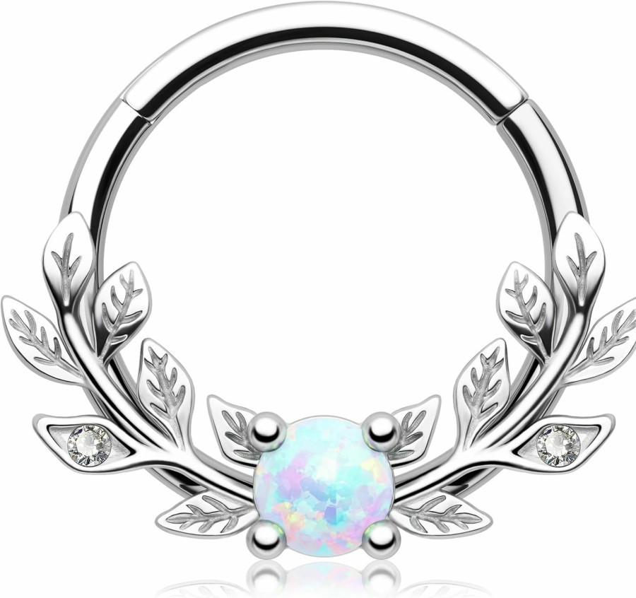 Melighting Melighting Opal Septum Ring 16G Vine Septum Jewelry Stainless Steel 316L Septum Piercing 10Mm Daith Piercing Jewelry 8Mm Conch Helix Earring Cartilage Earring For Women | Body Piercing Rings