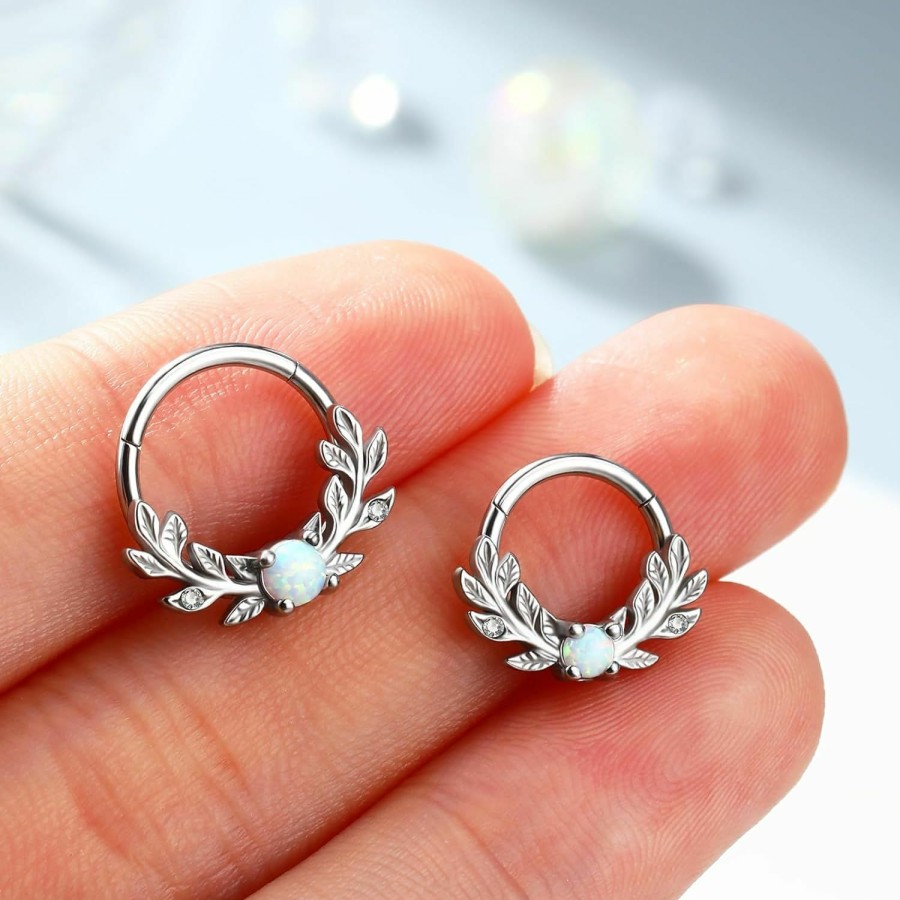 Melighting Melighting Opal Septum Ring 16G Vine Septum Jewelry Stainless Steel 316L Septum Piercing 10Mm Daith Piercing Jewelry 8Mm Conch Helix Earring Cartilage Earring For Women | Body Piercing Rings