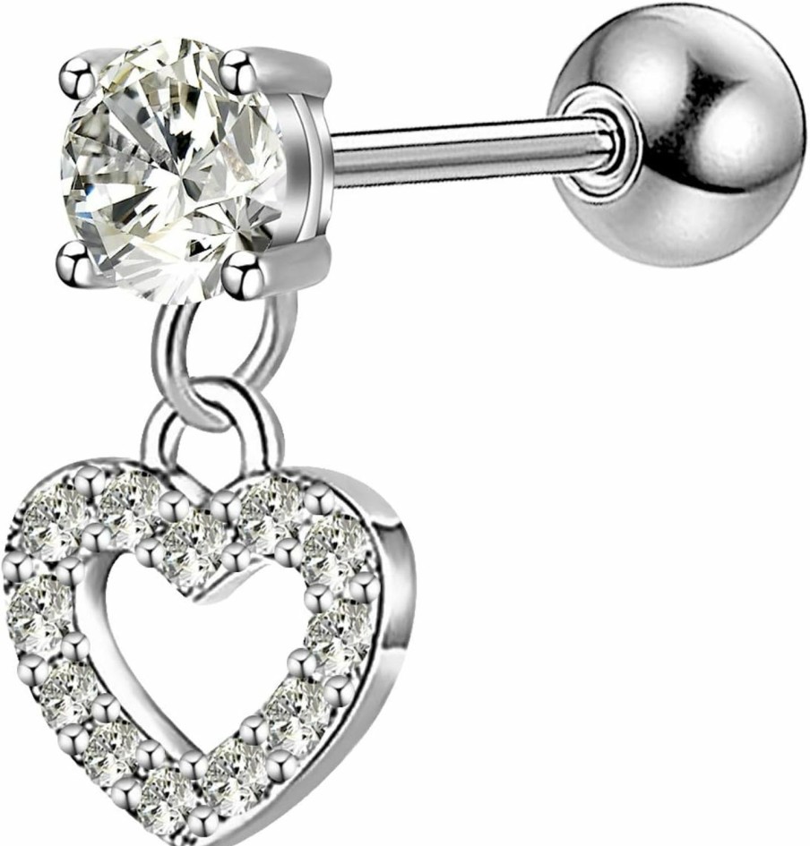 OUFER Oufer 16G 316L Stainless Steel Cartilage Earring Stud Heart Shape Dangle Helix Earrings Body Ear Piercing | Body Piercing Rings