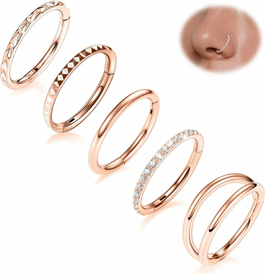 FUNLMO Funlmo 5Pcs Septum Jewelry Nose Rings Hoops Double Hoop Nose Ring Conch Daith Tragus Helix Rook Piercing Jewelry Surgical Steel Cartilage Earring Conch Hoop Earring Lip Ring | Body Piercing Rings