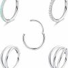 THUNARAZ Thunaraz 18G 16G Nose Rings Hoop For Women Men 5Pcs Surgical Steel Cz Opal Hinged Lip Nose Rings Daith Helix Cartilage Hoop Conch Rook Earrings Clicker Septum Body Piercing Jewelry 8Mm 10Mm | Body Piercing Rings