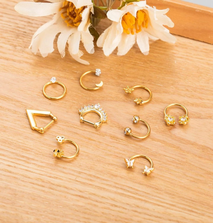 NICEIGHT Niceight 9Pcs 16G Sugical Steel Horseshoe Septum Rings For Women Cartilage Hoop Helix Tragus Daith Piercing Bee Sunflower Body Jewelry | Body Piercing Rings