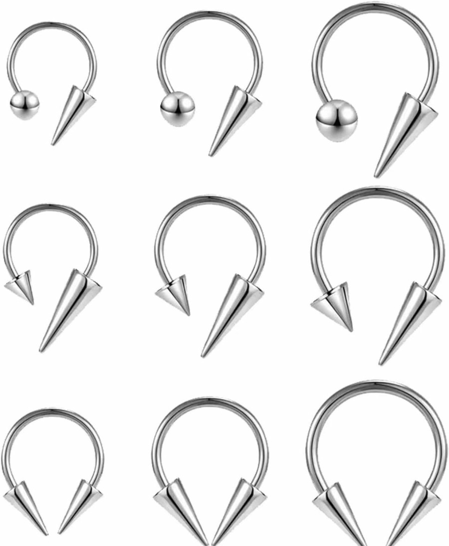 FLOGWE Flogwe 16G 316L Spike Septum Rings Lip Rings Horseshoe Nose Rings, Rook Daith Helix Tragus Cartilage Earrings Hoop, Stainless Steel Lobe Lip Piercing For Women Men | Body Piercing Rings