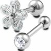 bodyjewellery Bodyjewellery 2Pcs 16G 1/4 Cartilage Earring Stud Flower Barbell Forward Heilix Tragus Lobe Auricle Cartilage Bar Surgical Steel Cz | Body Piercing Rings