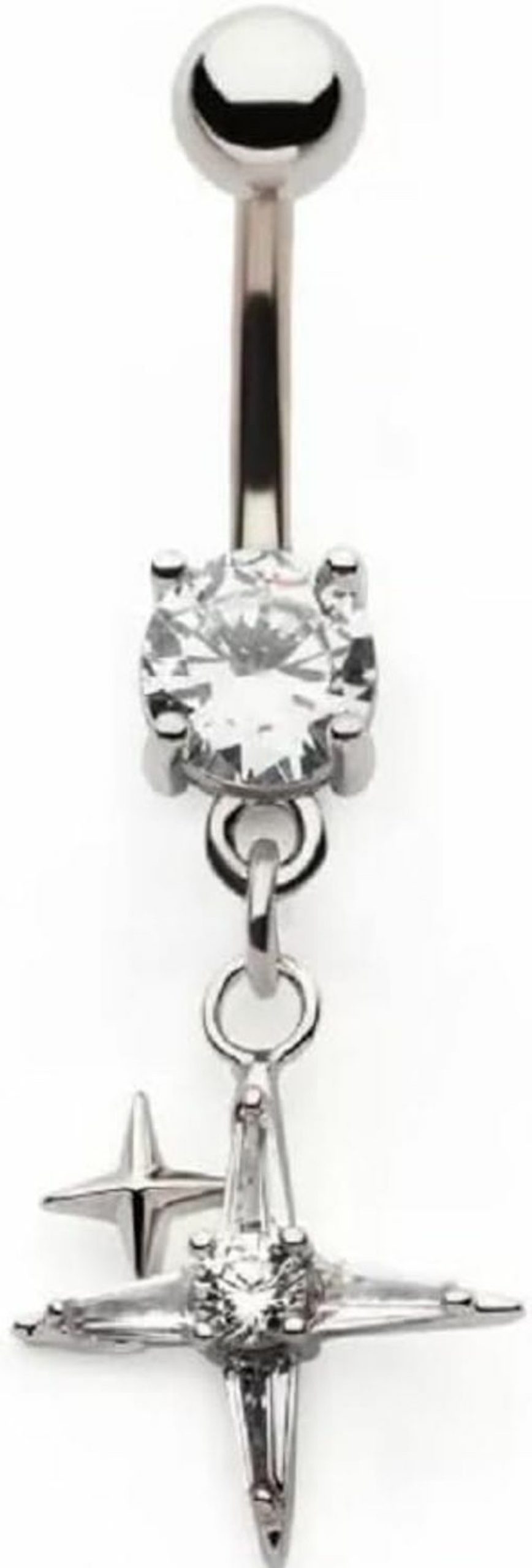 Pierced Owl 14Ga 316L Stainless Steel Cz Crystal Pointed Cross Dangling Belly Button Ring | Body Piercing Rings