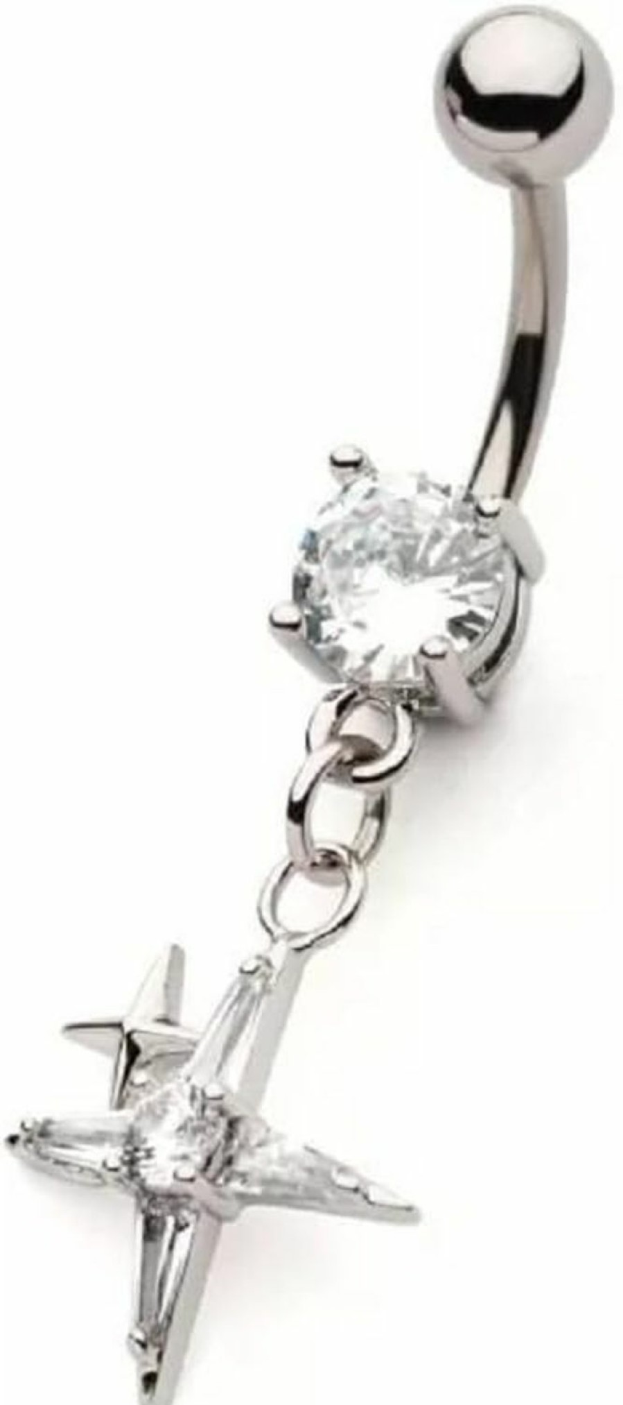 Pierced Owl 14Ga 316L Stainless Steel Cz Crystal Pointed Cross Dangling Belly Button Ring | Body Piercing Rings