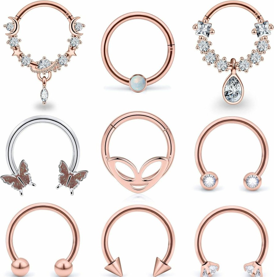 Jenxnjsjo Jenxnjsjo Septum Rings Septum Jewelry Daith Piercing Jewelry Septum Rings 16G Septum Ring Septum Piercing Septum Smiley Piercing Jewelry 16G Septum Ring Daith Earrings Septum Clicker Daith Jewelry | Body Piercing Rings