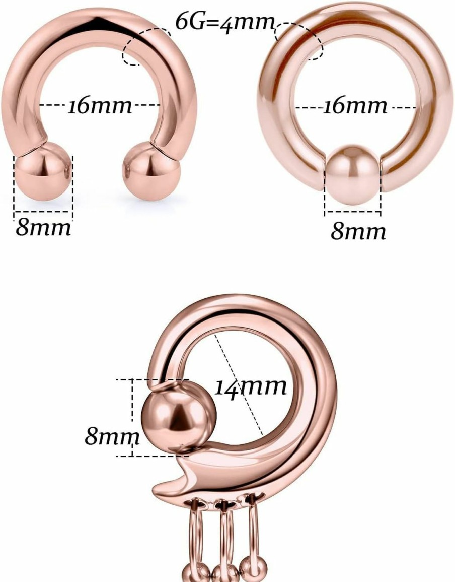 Vsnnsns Vsnnsns 3 Style Pa Rings Captive Bead Rings Spring Action Cbr Monster Screwball Rings Horseshoe Circular Barbell 316L Surgical Steel Internally Threaded 2G 4G 6G 8G Pierced Body Jewelry For Women Men | Body Piercing Rings