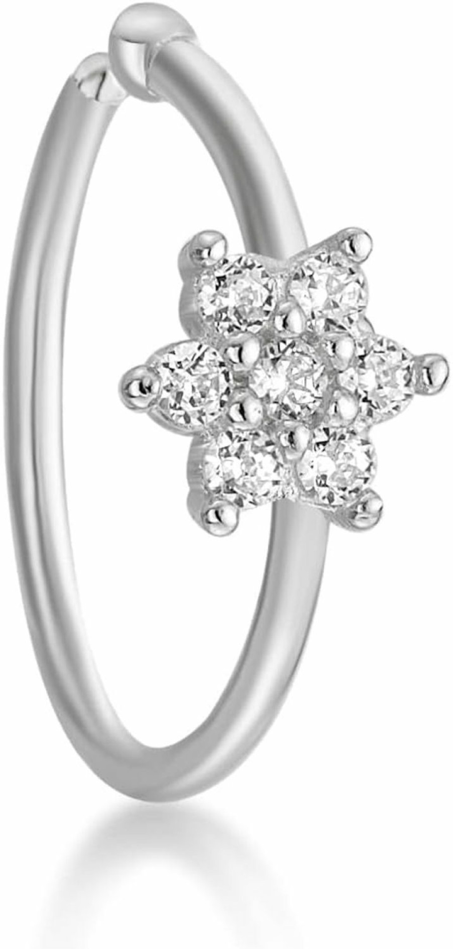 Lavari Jewelers Lavari Jewelers 22 Gauge Cubic Zirconia Flower Hoop Nose Ring For Women In 14K White Or Yellow Gold 5/16 Inches 4 Mm 22G | Body Piercing Rings