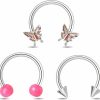 Viallct Viallct 3Pcs Septum Rings 16G Horseshoe Nose Hoop Cartilage Helix Earring 316L Surgical Steel Butterfly Nose Ring Hoops Ear Body Piercing Jewelry | Body Piercing Rings