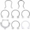 Hoeudjo Hoeudjo Septum Clicker Rings 16G Surgical Steel Nose Hoop Rings Retainer Body Piercing Jewelry With Clear Cz Women Men U & D Shaped Daith Helix Tragus Lip Cartilage Earrings 8 Pieces | Body Piercing Rings