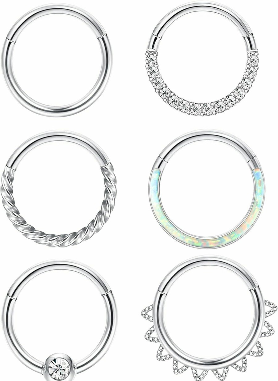 CASSIECA Cassieca 18G 16G Surgical Steel Nose Rings Hoop Clicker Septum Rings For Women Men Cz Opal Cartilage Hoop Earrings Helix Daith Rook Lip Conch Hoop Body Piercing Jewelry 8Mm 10Mm | Body Piercing Rings